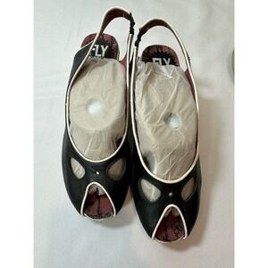 Fly London Women's Size EU 39 US 8-8.5 Us Leather Peep Toe Black & Cream Heels